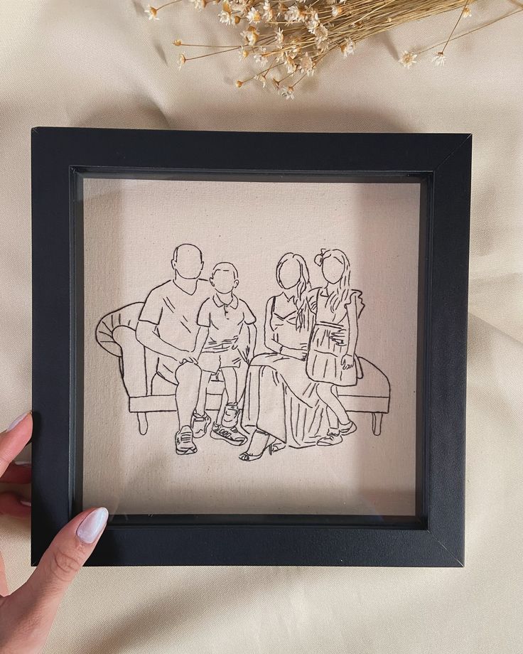 Personalized Custom Embroidered Portrait outline with frame
