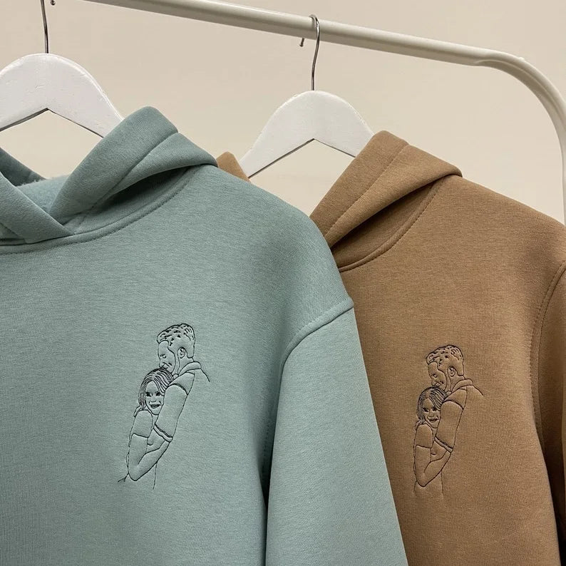 girlfriend and boyfriend photo portrait outline embroidered sweatshirts and hoodies