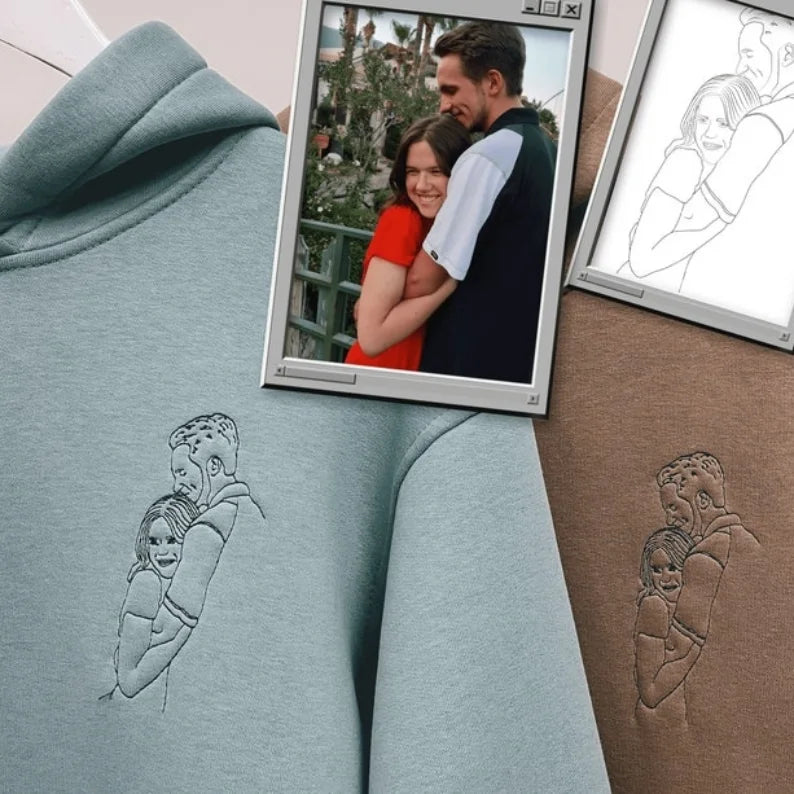 girlfriend and boyfriend photo portrait outline embroidered sweatshirts and hoodies